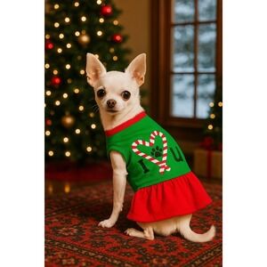 Christmas‎ Dog Dress Apparel Pet Holiday Costume Green Red I Heart U